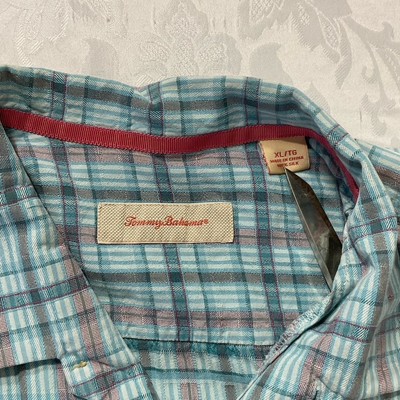 Tommy Bahama Shirt Mens XL Blue Plaid 100% Silk Short Sleeve Button Up Casual - Picture 2 of 9